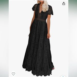 Bdcoco Women's V Neck Floral Lace Wedding Dress Short Sleeve Party Maxi Dress
